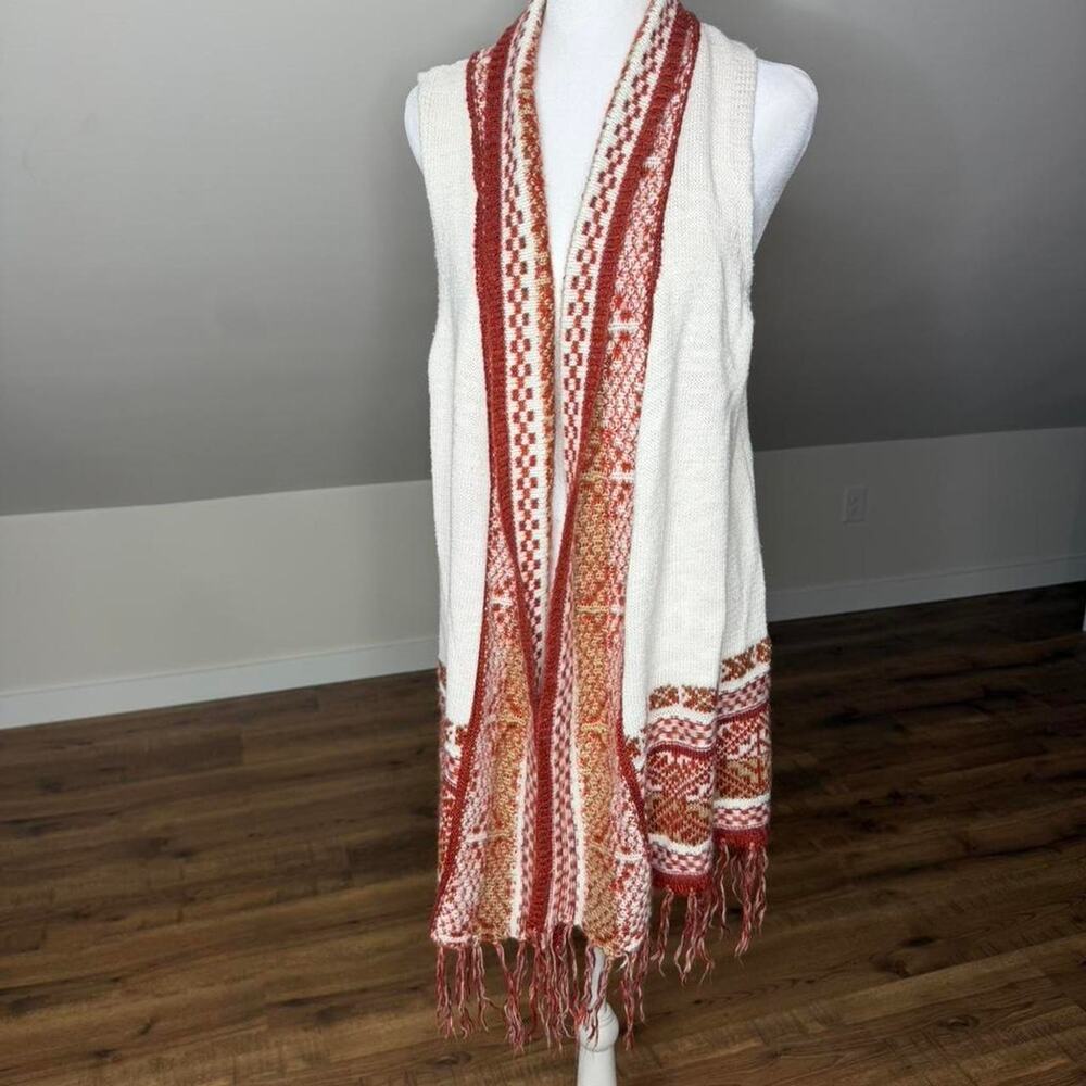 NWT Boho  Southwestern Fringe Sweater Vest Cardigan Size M New‎ Directions
